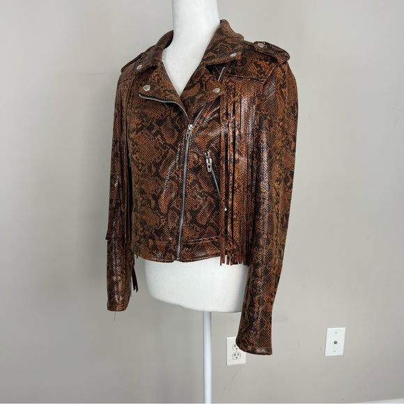 BLANK NYC WORD OF MOUTH SNAKE PRINT FAUX LEATHER FRINGE ZIP UP JACKET SIZE SMALL - Picture 12 of 16